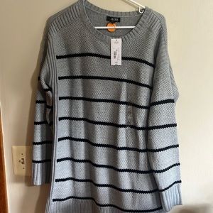 A.n.a long sweater crew neck long sleeve A New Approach gray black stripes NWT
